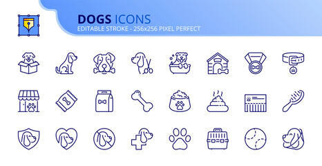 Simple set of outline icons about dogs. Pets.