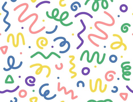 Squiggle shapes. Wavy and swirled brush strokes. Vector seamless pattern
