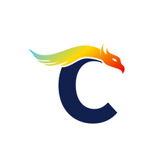 Phoenix letter C logo. Abstract colorful phoenix icon integrated in letter.