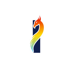 Phoenix letter I logo. Abstract colorful phoenix icon integrated in letter.
