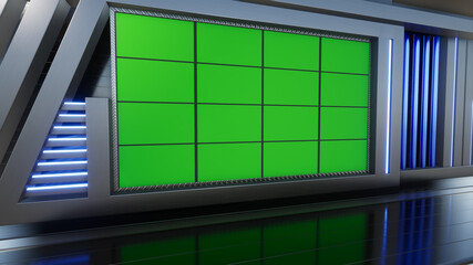 3D Virtual TV Studio News with green screen, 3D Rendering