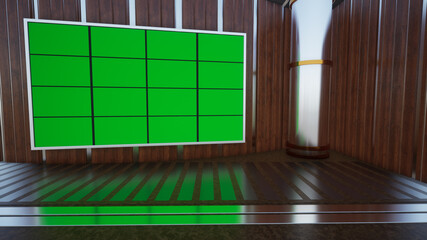 3D Virtual TV Studio News with green screen, 3D Rendering