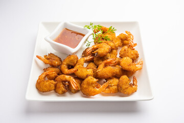 Jheenga fry or prawn or shrimp pakoda or fritter