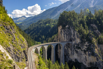 Landwasser railway viaduct in Switzerland in Alps