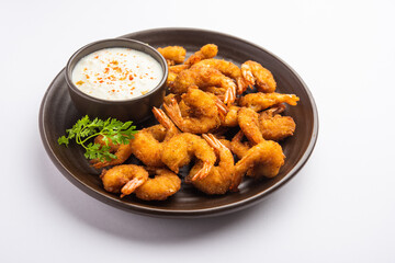 Jheenga fry or prawn or shrimp pakoda or fritter
