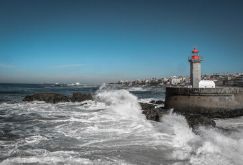 lighthouse waves porto red sea