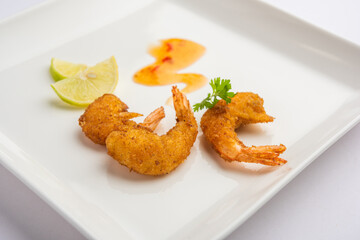 Jheenga fry or prawn or shrimp pakoda or fritter