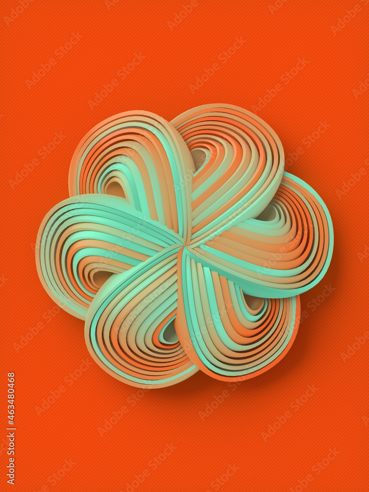 Poster 3d rendering geometric stylized flower on orange background. trendy design element. modern abstract 