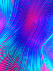 Abstract digital illustration of iridescent floating lines. Trendy pattern with wavy wires background d rendering