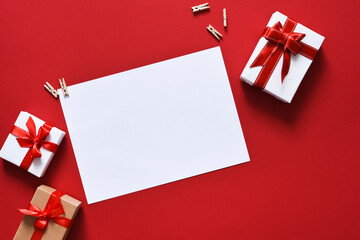 Letter for Santa. Christmas red background with decoration.