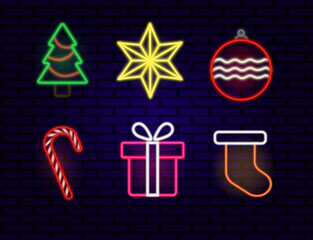 Neon Christmas icons