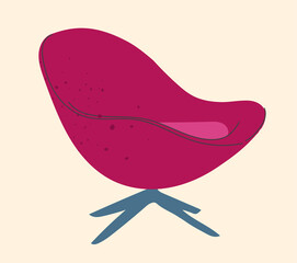 Bright, modern, comfortable Armchair fuchsia color. Upholstered furniture for rest and relaxation. Interior decoration, interior design. Vector illustrations drawn by hand. Isolated illustration