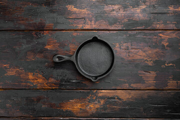 Cast iron frying pan with copy space for text or food with copy space for text or food, top view...