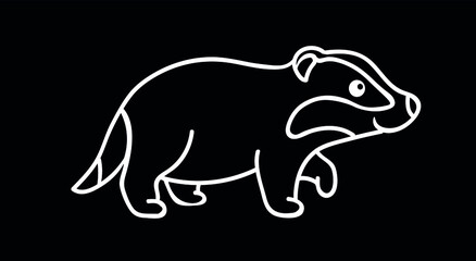 silhouette of an raccoon line art isolate on black background. Concept for logo. print. cards