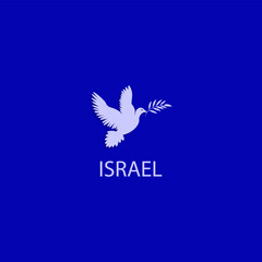 Dove with a branch of laurel - blue background - vector. Israel. Hanukkah, Sukkot, Rosh Hashanah, Yom Kippur, Rosh Chodesh, Purim, Israel, Judaism,