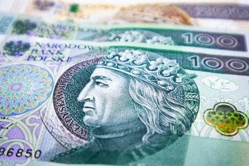 Polish currency banknotes, Polish zloty, PLN 100  100 zl, - obrazy, fototapety, plakaty