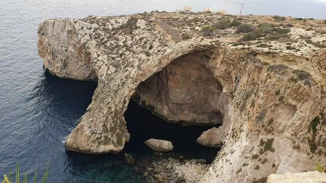 Blue grotto seen from above, underwater cave, Malta