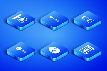 Set Microwave oven, Scales, Broken egg, Spatula, Teaspoon and Blender icon. Vector