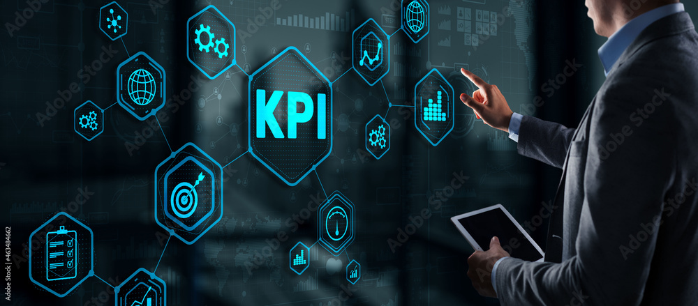 Aufkleber kpi key performance indicator business internet technology concept on virtual screen