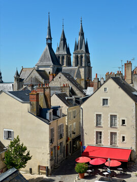 Church Saint Nicolas seen from the roofs at Blois, a commune and the capital city of Loir-et-Cher department in Centre-Val de Loire, France