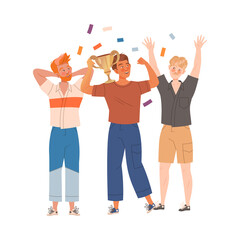 Obraz premium Group of Excited Man Winner with Cup Award Vector Illustration