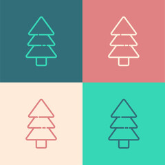 Fototapeta premium Pop art line Tree icon isolated on color background. Forest symbol. Vector Illustration