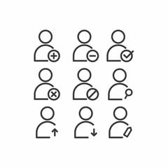 Set of outline icons about users, internet personality, user interface.