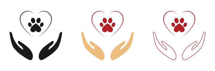 Animal paws icons set. Love and care for animals. Vector illustration.