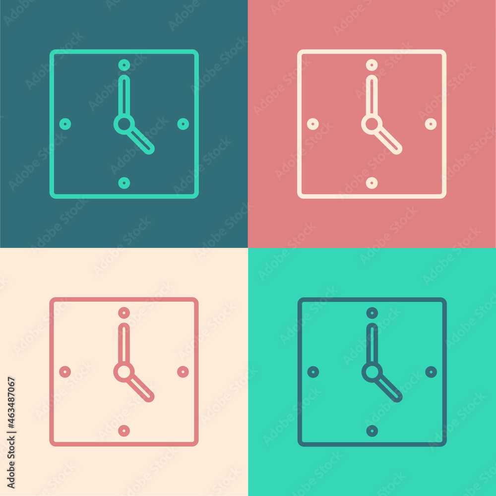 Poster pop art line clock icon isolated on color background. time symbol. vector