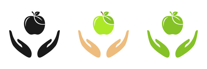 A set of apples in hands. Illustration.