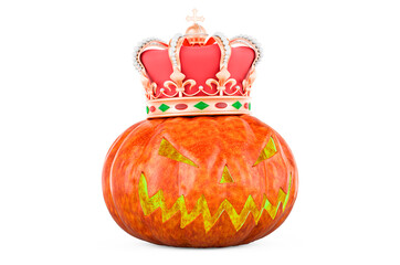 Halloween Pumpkin with Crown, 3D rendering