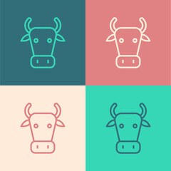 Pop art line Cow icon isolated on color background. Vector
