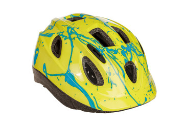 Fototapeta premium Bicycle helmet for road and city trips, ventilated, lightweight, child safety on the road, isolated on a white background