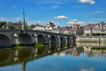 Bridge Jacques-Gabriel over the Loire river at Blois, a commune and the capital city of Loir-et-Cher department in Centre-Val de Loire, France, - obrazy, fototapety, plakaty