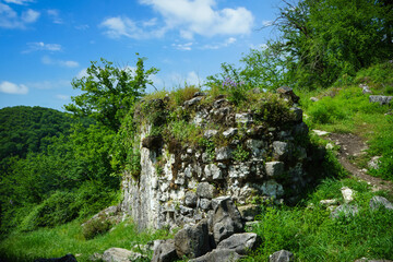 Fototapeta na wymiar Landscape with the ruins of the Anakopian fortress. New Athos, Abkhazia