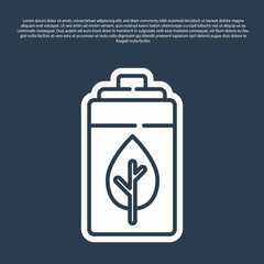 Blue line Eco nature leaf and battery icon isolated on blue background. Energy based on ecology saving concept. Vector