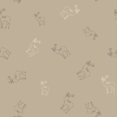 Fototapeta na wymiar vector seamless pattern with cute deer. winter holiday design. Wallpaper, textiles, wrapping, card, print on clothes. silhouette lineart