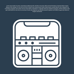 Blue line Home stereo with two speakers icon isolated on blue background. Music system. Vector