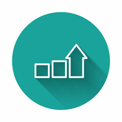 White line Financial growth icon isolated with long shadow. Increasing revenue. Green circle button. Vector
