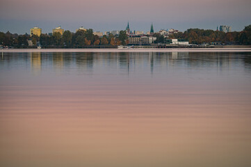 Fototapeta premium sunset on the lake, autumn, ukiel, olsztyn, poland