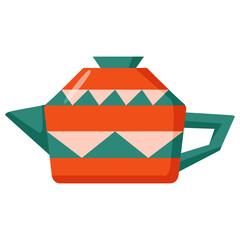 Ceramic teapot geometric ornament.Isolated on white background.Vector flat illustration.