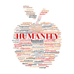 Humanity word cloud concept with apple symbol.