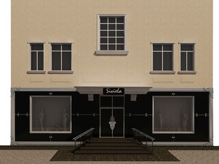 3d render of a building facade concept. The architecture of the building is in a modern classic style. Luxury clothing store