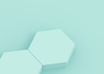 3d blue green hexagon podium minimal studio background. Abstract 3d geometric shape object illustration render. Display for technology medical and science product.