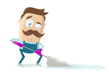 funny cartoon man wiping the floor