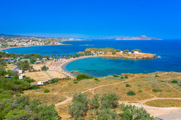 Fototapeta na wymiar Aerial view of famous beach Agioi Apostoloi, Chania, Crete, Greece.