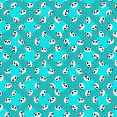 Seamless pattern with cute panda on color background. Funny asian animals. Card, postcards for kids. Flat vector illustration for fabric, textile, wallpaper, poster, gift wrapping paper