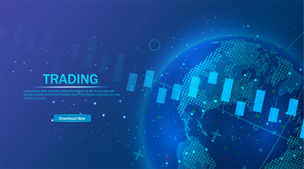 Futuristic concept of global economics suitable for world financial technology Economic trends. Financial investment or Economic trends business idea. Abstract finance background. Vector illustration