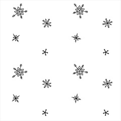 Snowflake simple seamless pattern. Black snow on white background. Abstract wallpaper, wrapping decoration. Symbol of winter, Merry Christmas holiday, Happy New Year celebration Vector illustration