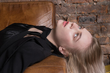 Noir film. Sexual woman being strangled in a vintage interior